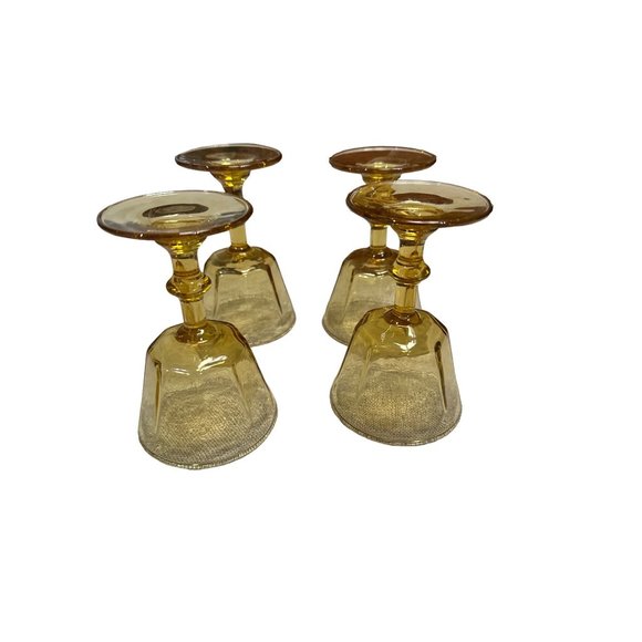 VTG Stemmed Golden Amber  Wine Glasses - Picture 2 of 5